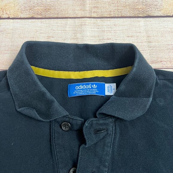 Adidas Originals Mens Small Navy Blue Polo Shirt Gold Trefoil Logo Yellow Trim - Picture 5 of 9